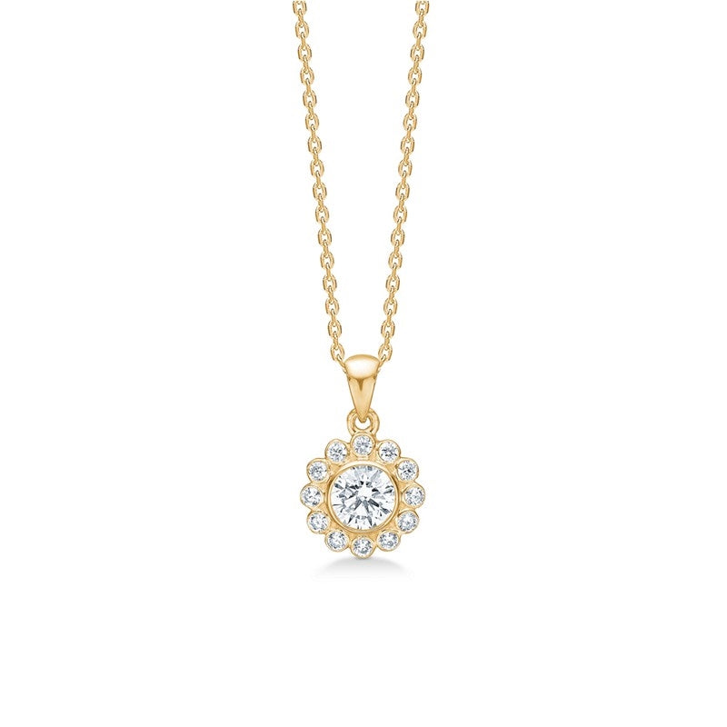 Carmen vedhæng i 8 kt guld med zirkonia i rosetform fra Mads Z White Label.